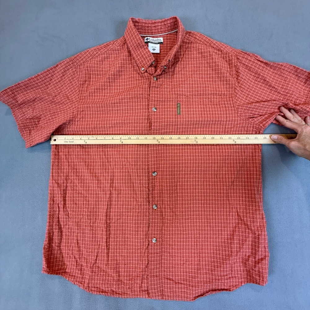 Columbia Shirt Mens XXL Orange Grid Plaid Short Sleeve Cotton Fishing Outdoor - Picture 6 of 11